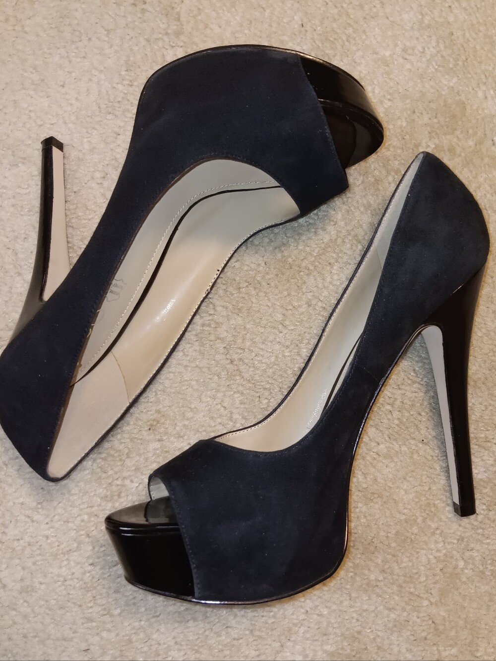 Aldo Lafera Black Suede & Patent Leather High Heel Open-Toe Platform Pumps 38